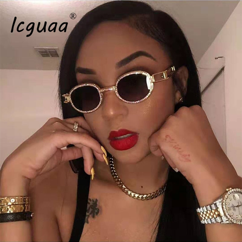 Vintage Personality sunglasses brand designer Diamond Sunglasses Women Steampunk Multicolor Rhinestone Shades UV400 Oculos