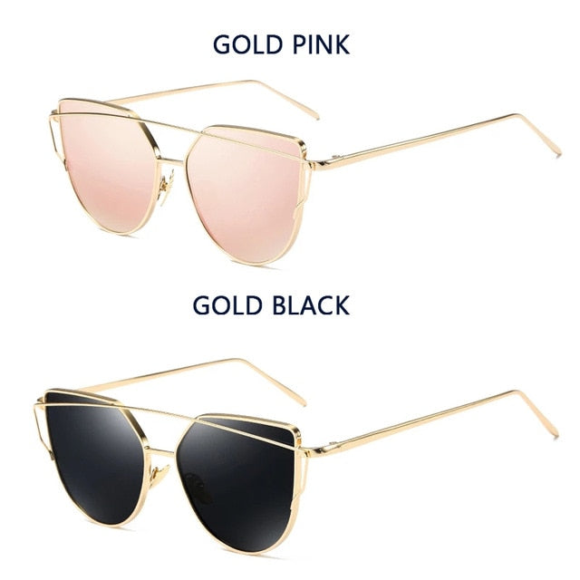 2020 Cat Eye Vintage Brand Designer Rose Gold Mirror Sunglasses For Women Metal Reflective flat lens Sun Glasses Female oculos